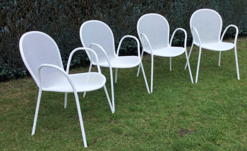 4 Tuinstoelen, Tuin en Terras, Ophalen, Zo goed als nieuw, Metaal, Stapelbaar
