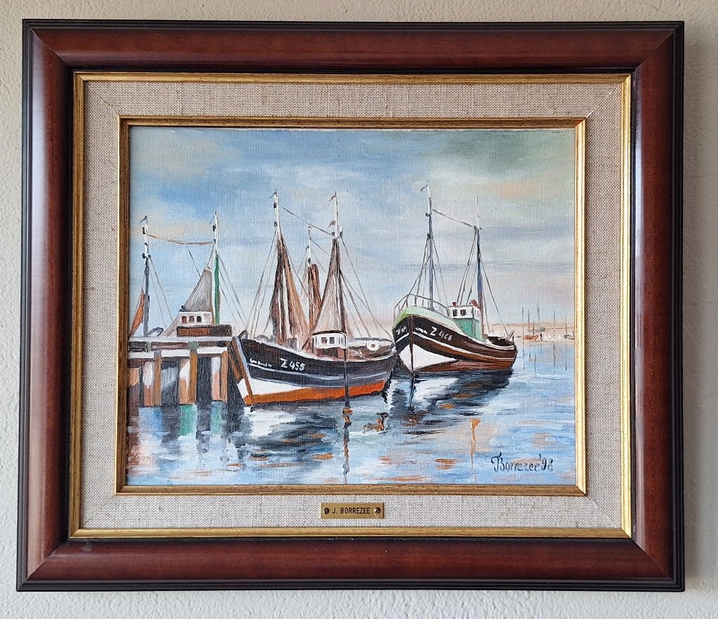 Origineel olieverfschilderij op doek van J. Borrezee, Ophalen, Maritiem / water, Doek, Gesigneerd