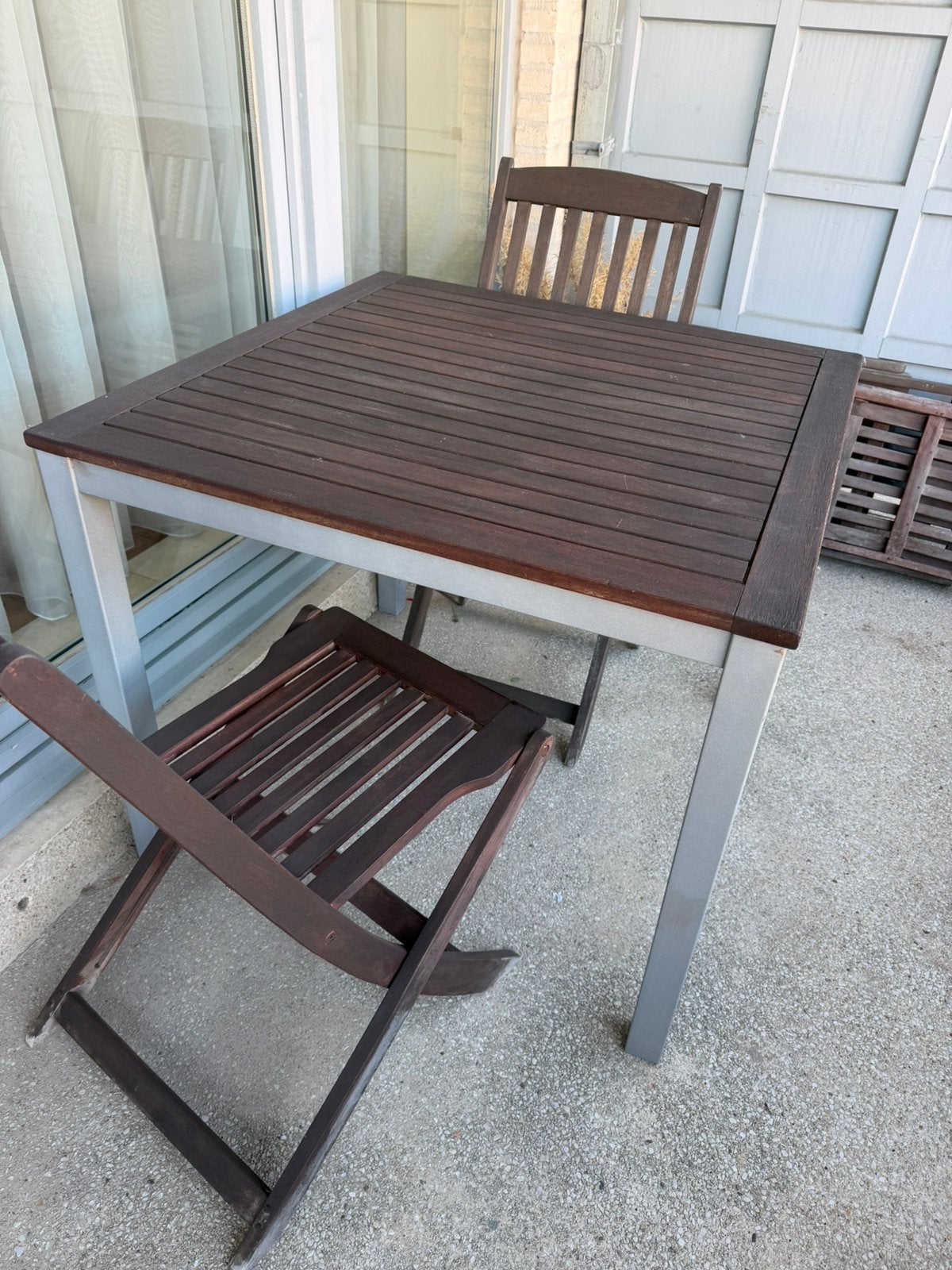 Tuintafel set in hout, Tuin en Terras, Ophalen, Gebruikt, Vierkant, Hout