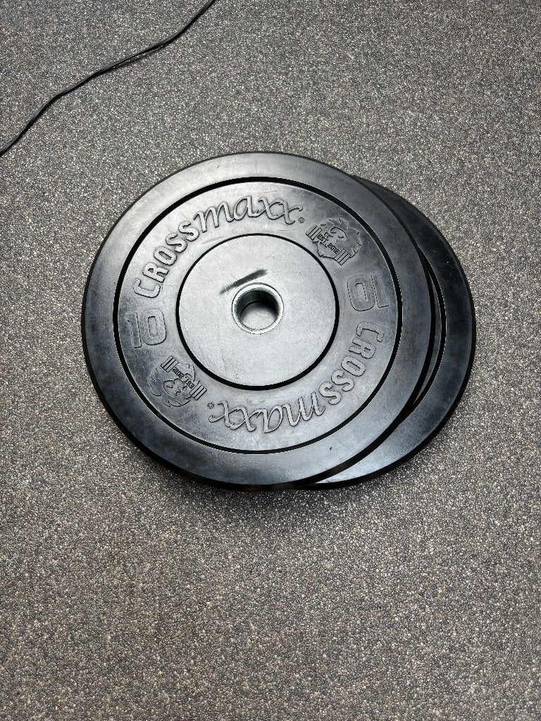 2x Crossmaxx Bumper Plate 10 kg – 50 mm – Zwart, Ophalen, Gebruikt, Benen, Halterschijven