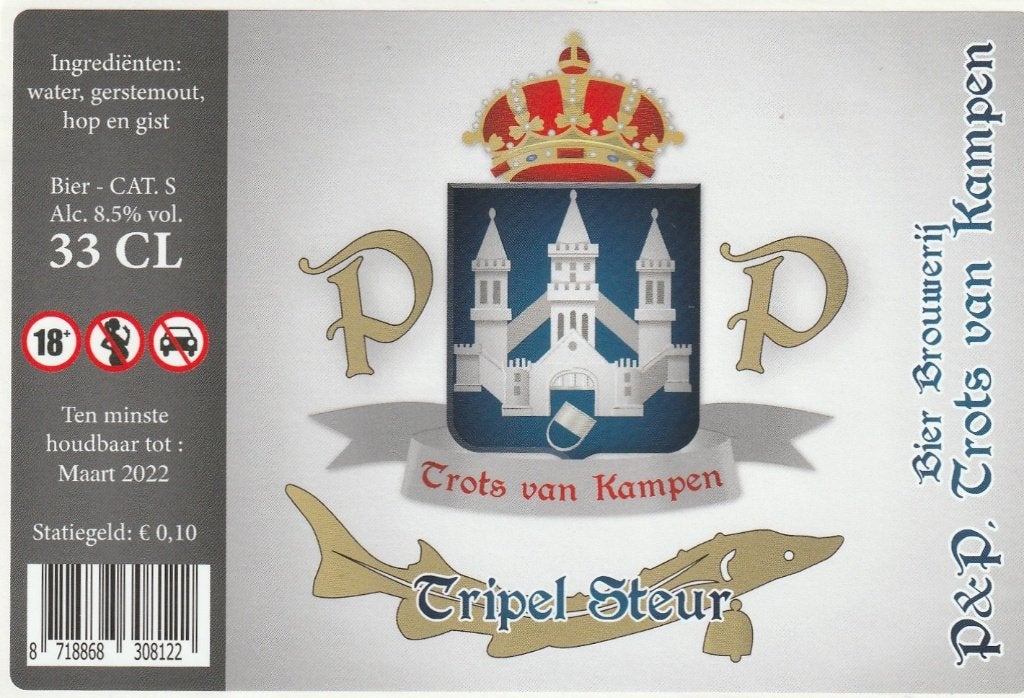 Bieretiket Nederland P&P Trots van Kampen : Tripel Steur, Verzenden, Nieuw, Overige typen, Overige merken