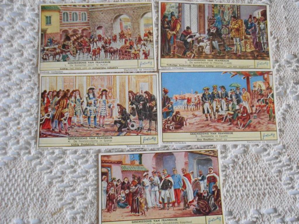 5 chromos Liebig de la série Geschiedenis van Frankrijk, Enlèvement ou Envoi, Gravure, Utilisé, 1940 à 1960
