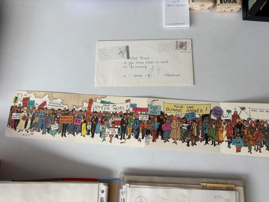 Kuifje nieuwjaarskaart 72 - 73 gesigneerd Hergé, Verzamelen, Ophalen of Verzenden, Kuifje, Zo goed als nieuw, Plaatje, Poster of Sticker