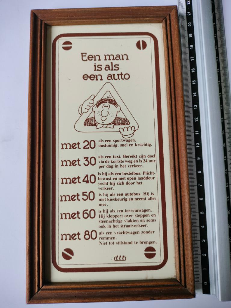 🛺originele Unieke Tegel Een man is als een auto, Ophalen of Verzenden