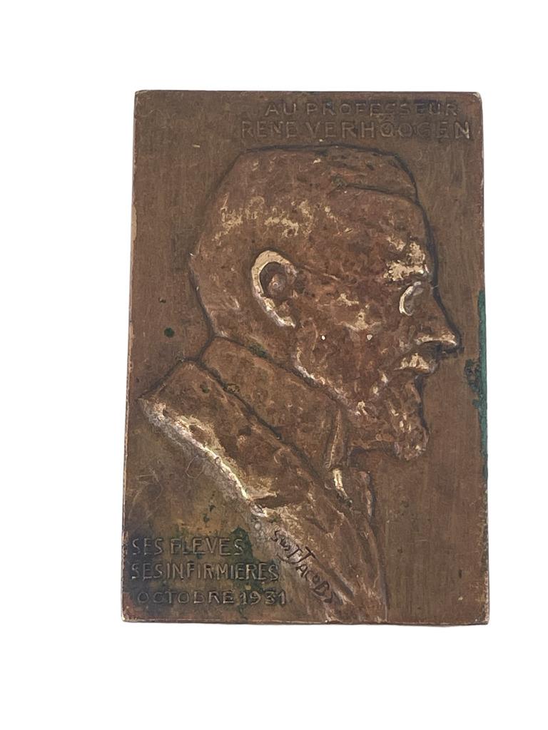 Bronzen medaille — Hommage aan professor René Verhoogen, Ophalen of Verzenden, Brons
