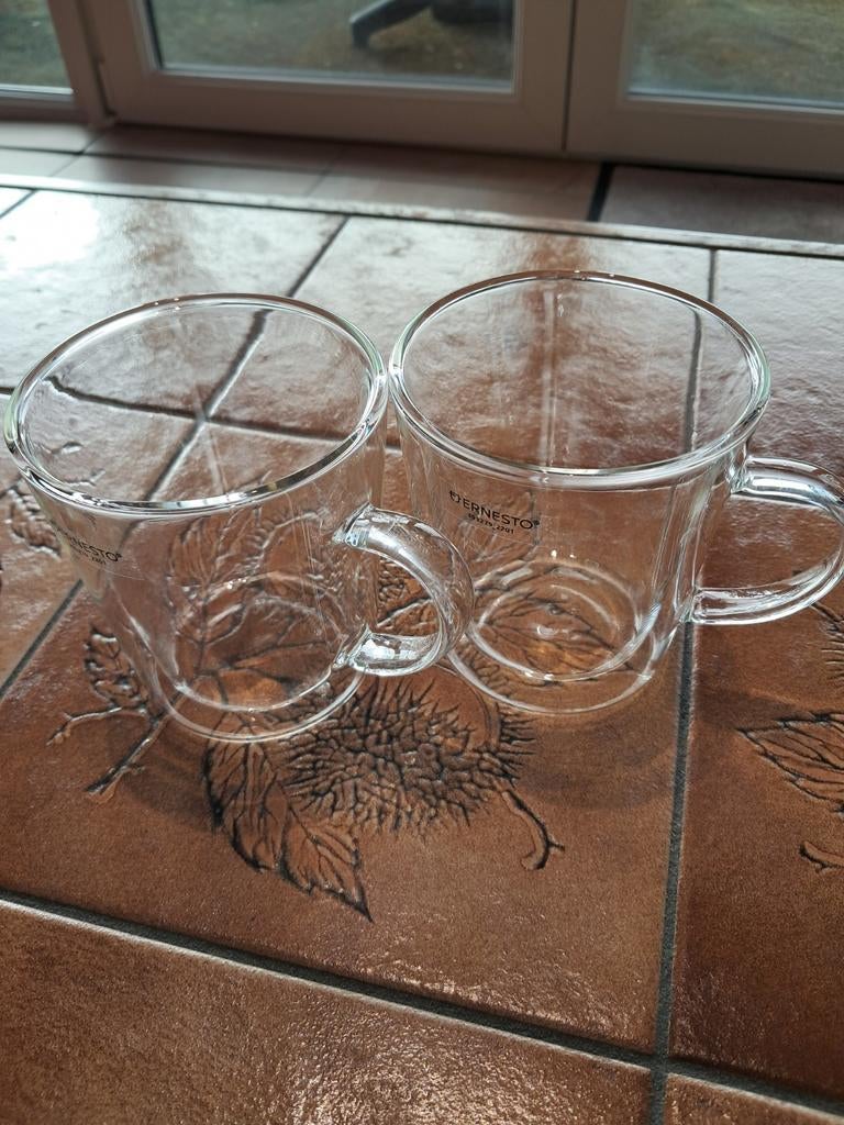 Set van 2 Ernesto glazen bekers, Ophalen of Verzenden, Zo goed als nieuw, Glas, Kop(pen) en/of Schotel(s)