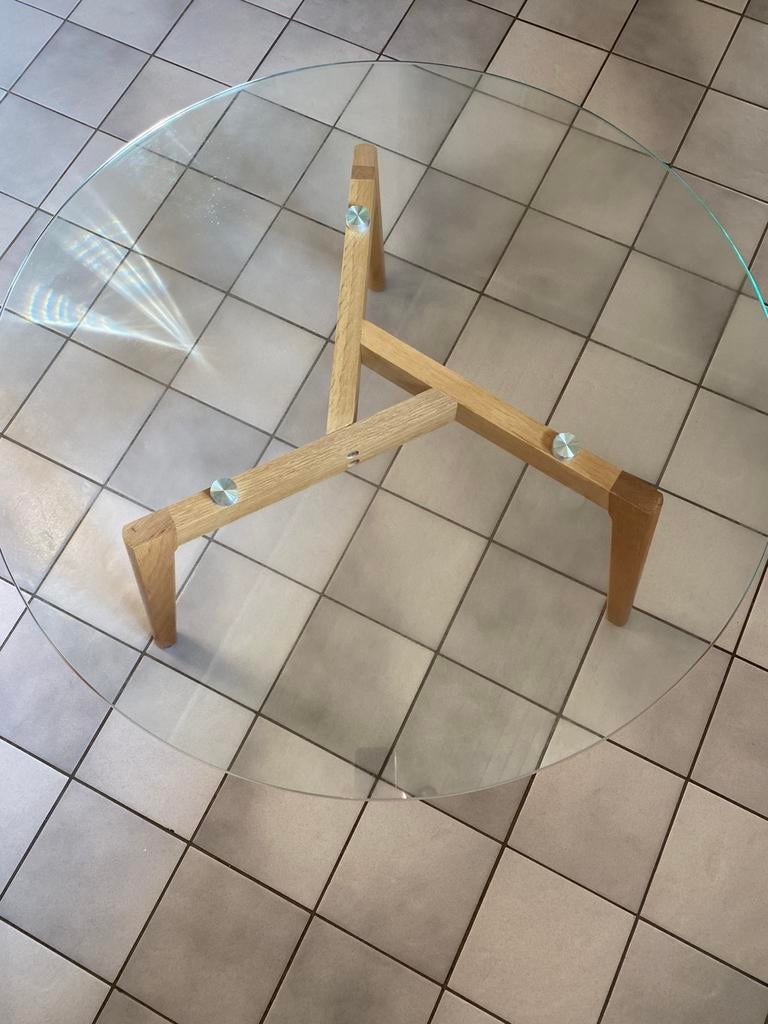 Très belle table de salon, diamètre 90 cm et hauteur 45 cm, Maison & Meubles, Enlèvement ou Envoi, Utilisé, Verre