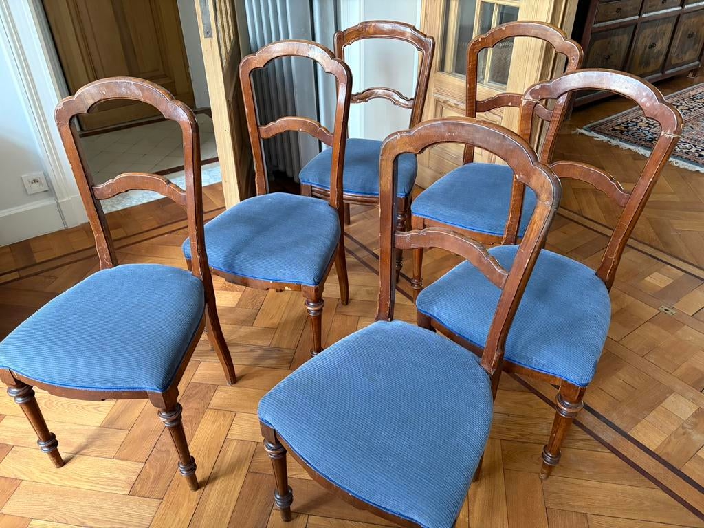 Chaises de salle à manger anciennes, Antiek, Enlèvement, Bleu, Tissus