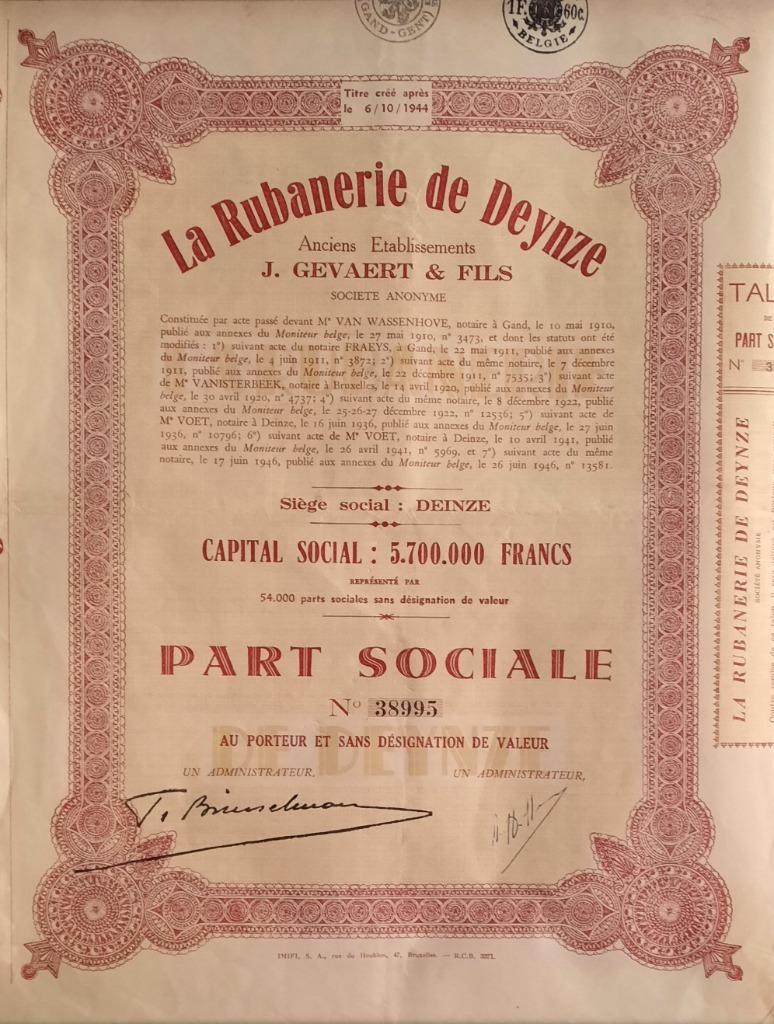 La Rubanerie de Deynze - Anc. Établissements J.Gevaert & Fil, Enlèvement ou Envoi, 1920 à 1950, Action