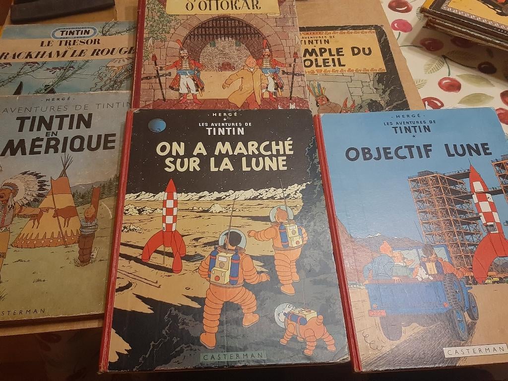 6 vintage stripboeken van Tintin Herge, Gelezen, Verzenden, Meerdere stripboeken, Hergé