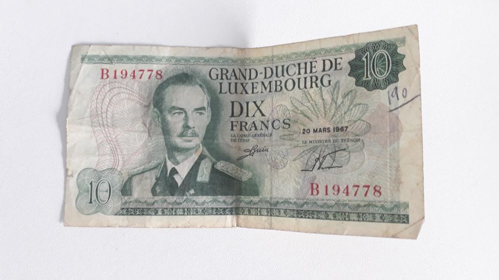 Billet de 10 Francs Grand-Duc Jean 1967, Envoi, Autres pays, Billets en vrac