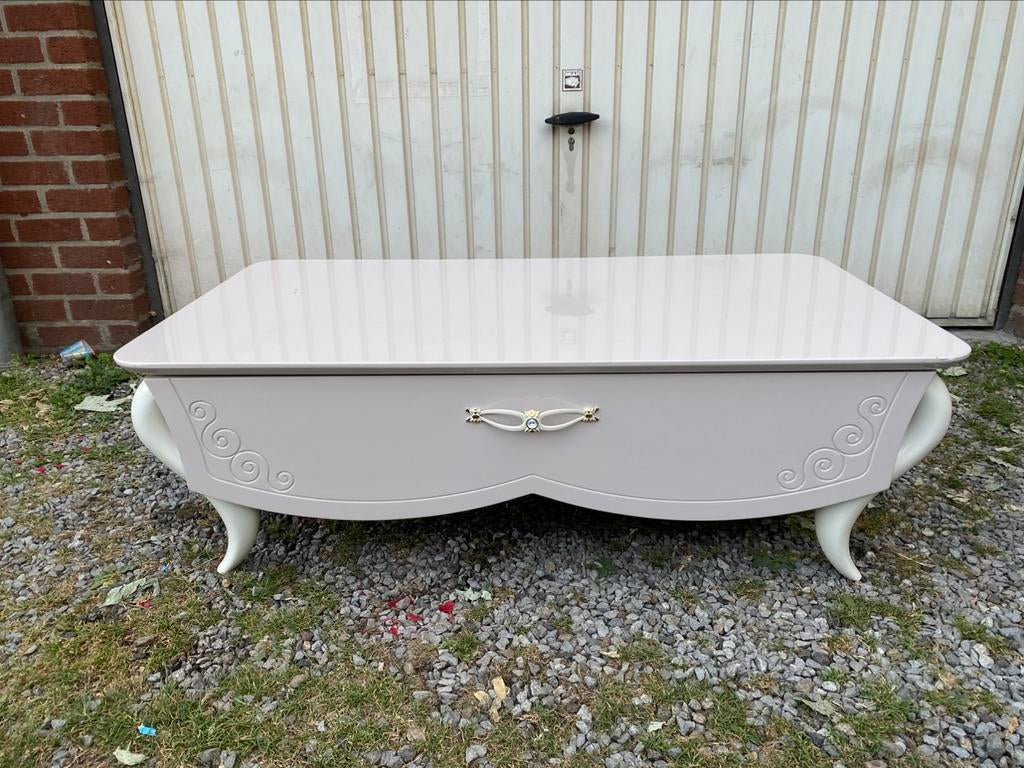 Table de salon blanc laqué avec tiroir tres bon etat 150€, Enlèvement, Comme neuf