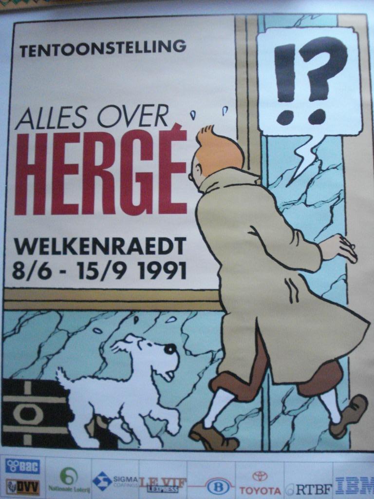 TINTIN - affiche de l'exposition Tout sur Hergé en 1991, Enlèvement ou Envoi, Tintin, Neuf