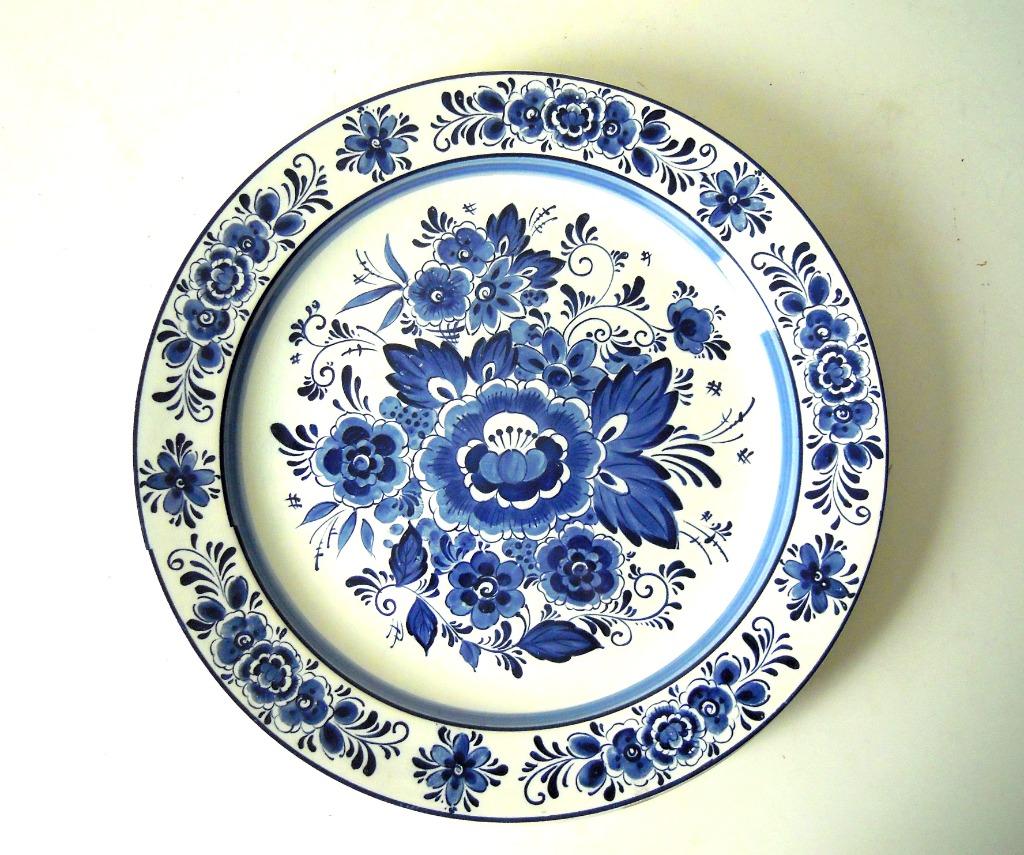 Groot fleurig sierbord in Delfts blauw, Antiek en Kunst, Ophalen of Verzenden
