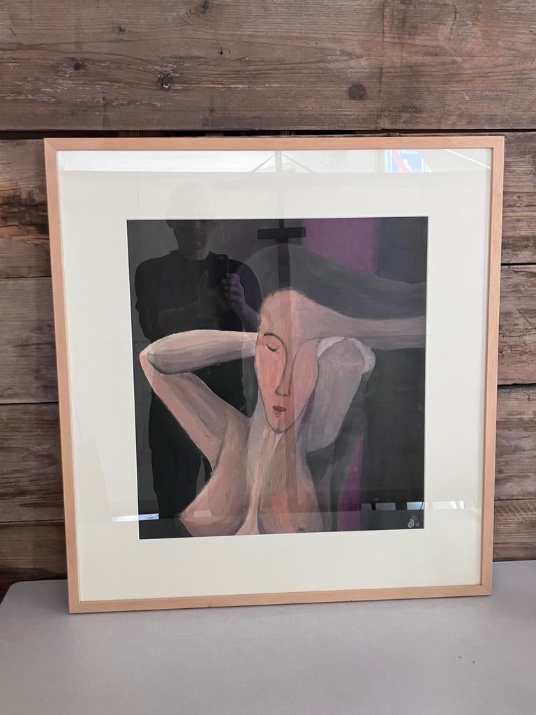 Acryl op papier, onleesbaar signatuur, Ophalen of Verzenden