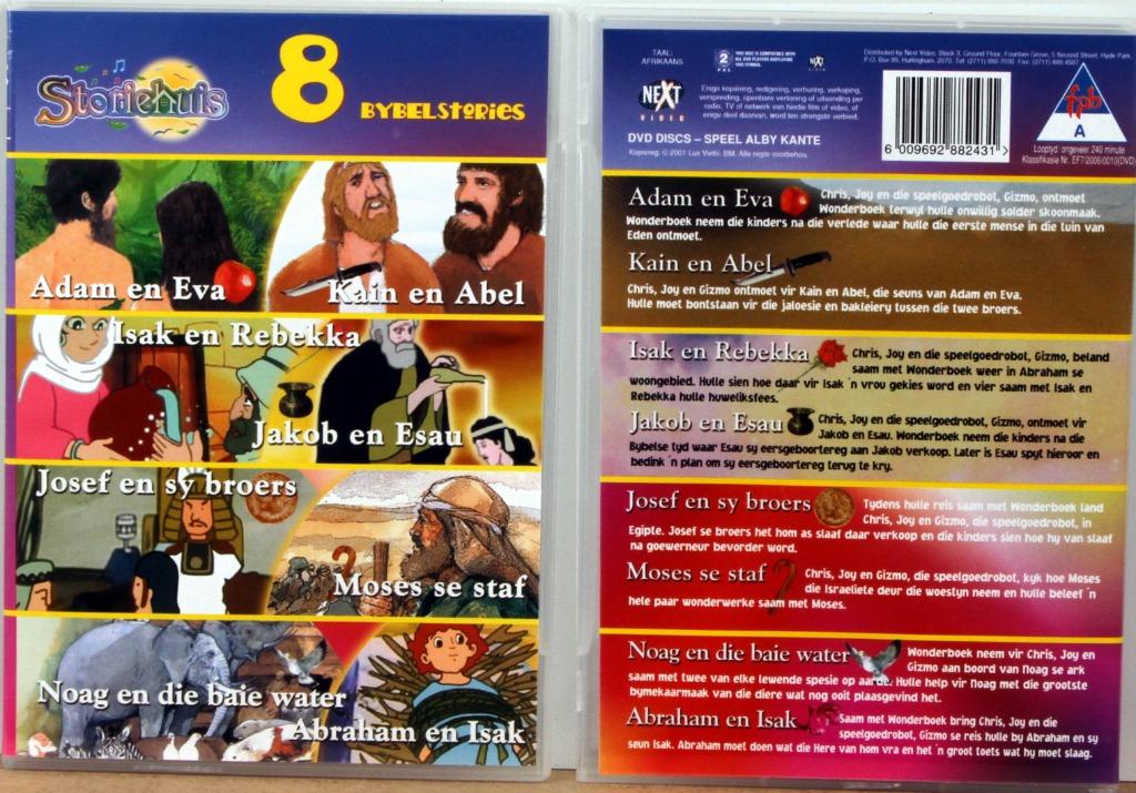DVD film : Storiehuis "8 Bijbel stories" in het Afrikaans, Cd's en Dvd's, Ophalen of Verzenden, Zo goed als nieuw, Overige soorten
