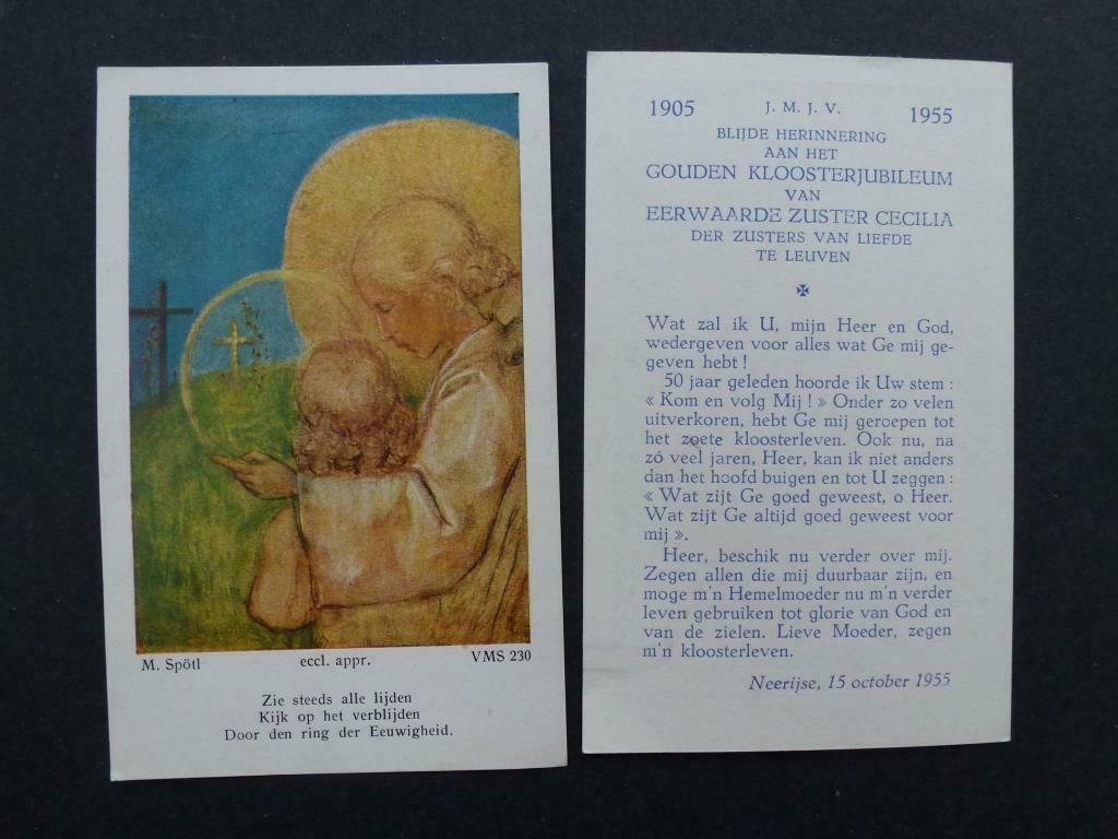 oud prentje  kloosterjubileum zuster Cecilia 1955, Verzamelen, Verzenden, Bidprentje