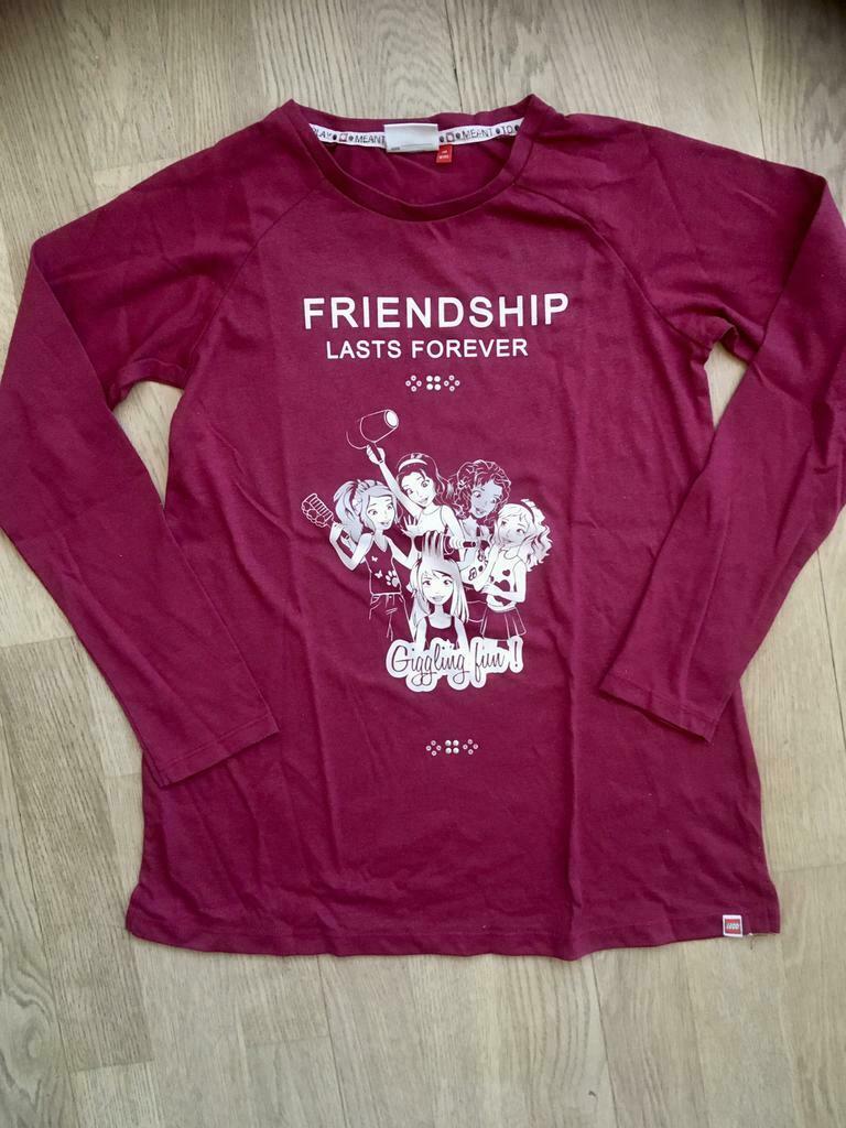 T-shirt longues manches bordeaux motifs ados amies 10 ans