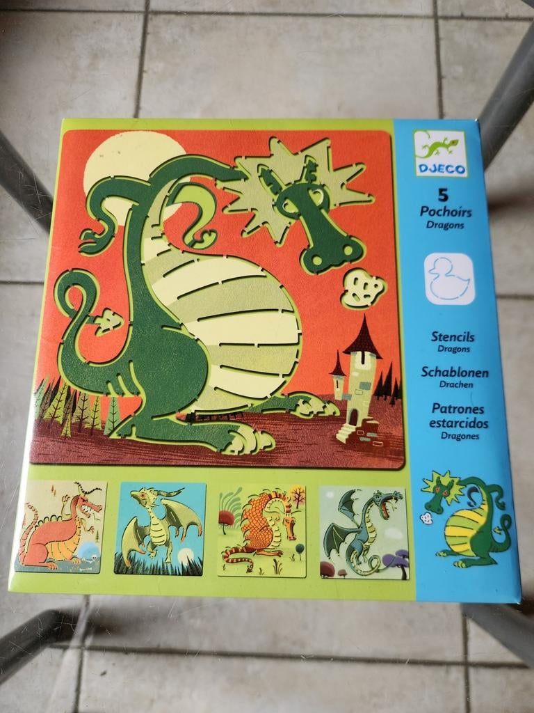5 drakensjablonen (Djeco), Kinderen en Baby's, Speelgoed | Educatief en Creatief, Ophalen of Verzenden, Zo goed als nieuw, Knutselen