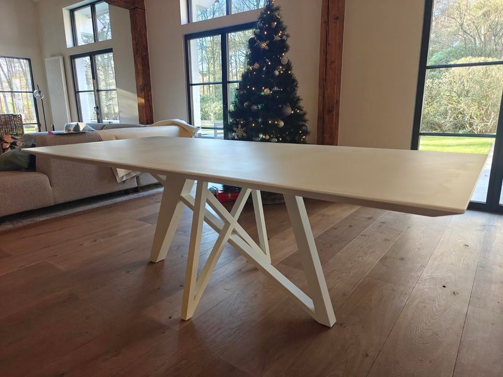 Eettafel 220x100cm | glasplaat met wit metalen onderstel, Huis en Inrichting, Tafels | Eettafels, Ophalen, Glas, 200 cm of meer