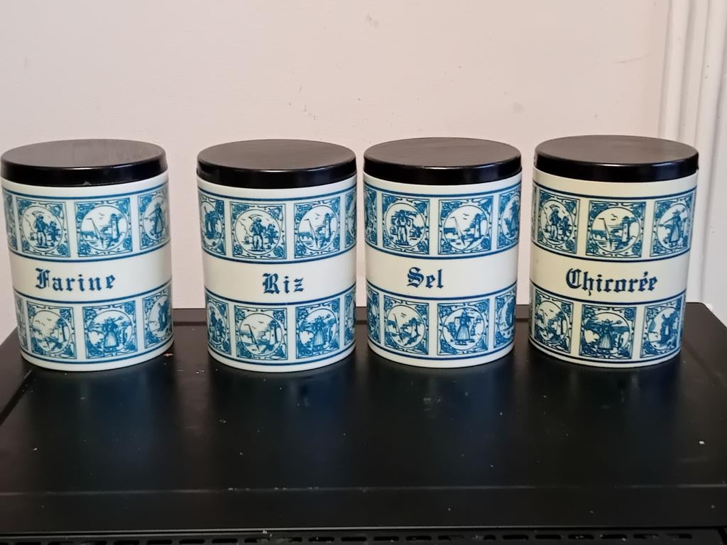 4 Pots à condiment, Collections, Boîte en métal, Enlèvement ou Envoi, Utilisé, Autre