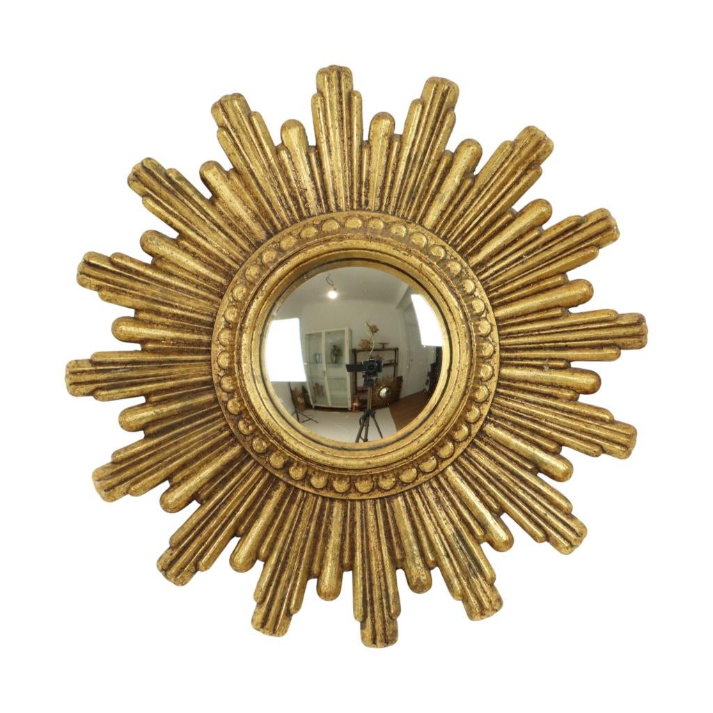 Kleine Zonnespiegel Sunburst Spiegel Goud Convex 24cm, Huis en Inrichting, Woonaccessoires | Spiegels, Minder dan 50 cm, Gebruikt