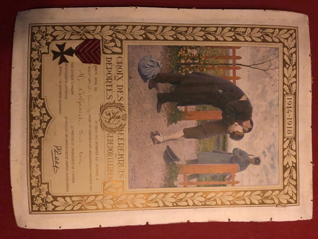 Medaille Kruis van de Gedeporteerde 1914-1918 met diploma, Verzamelen, Ophalen, Overige soorten, Lintje, Medaille of Wings