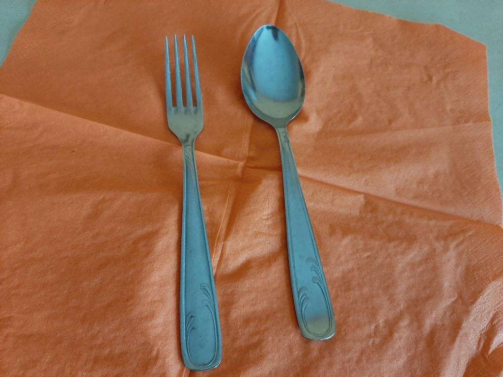 Vintage set ,6 lepels en 6 vorken,mat glanzend, Antiek en Kunst, Ophalen
