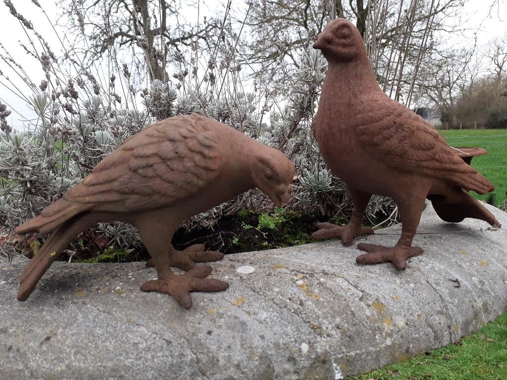 PAAR DUIVEN, DUIVEN IN ROESTGEPATINEERD GIETIJZER, Tuin en Terras, Ophalen of Verzenden, Nieuw, Overige materialen, Dierenbeeld