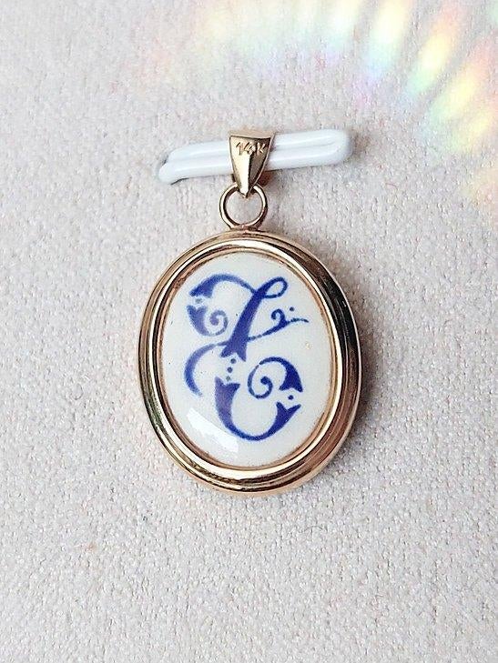 Vintage Hanger 14k Volgoud met Limoges - F, Neuf, Enlèvement ou Envoi, Or, Or