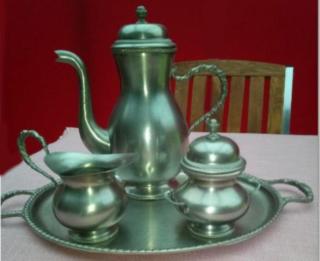 Koffieset : 94% tin - uitstekende staat. Uniek pronkstuk., Ophalen of Verzenden