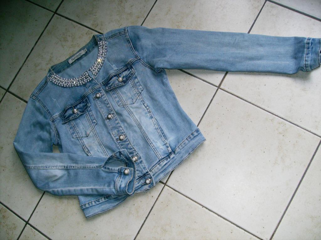 jeans jasje met kraaltjes bovenkant mt S, Enlèvement ou Envoi, Taille 36 (S), Porté, Bleu