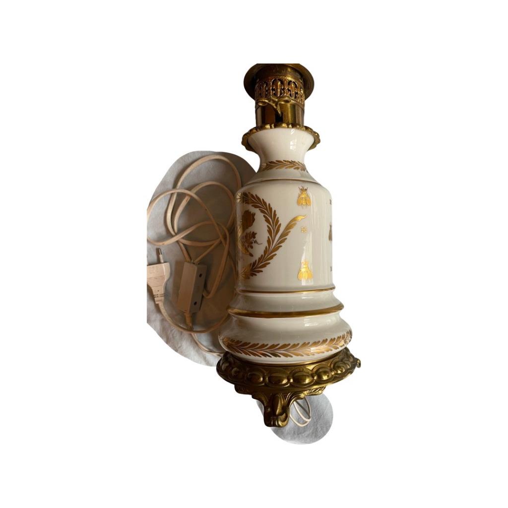 Gouden porseleinen lamp met voet - Empire Mouches Decor, Antiek en Kunst, Ophalen of Verzenden