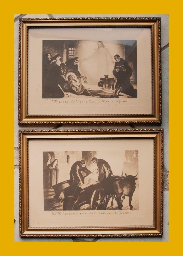 Lot van 2 kaders H. Antonius, Antiek en Kunst, Ophalen