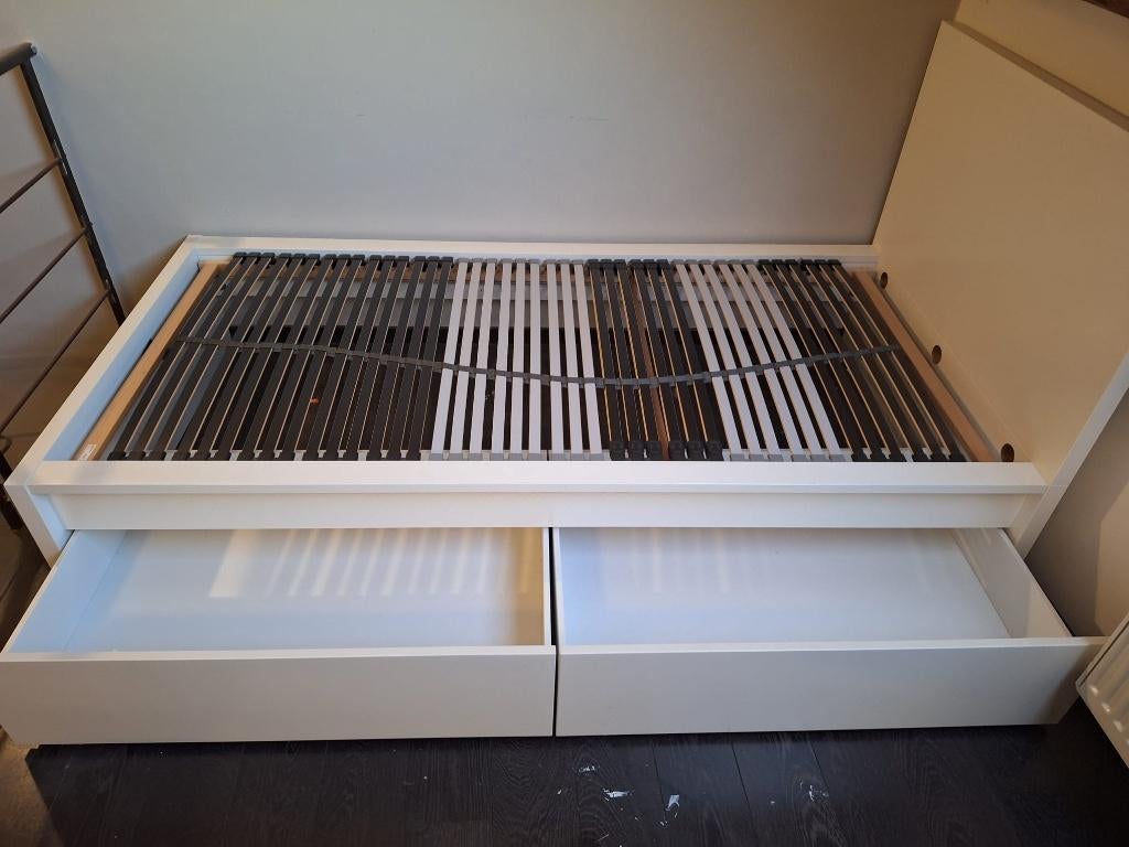 Eenpersoonsbed Ikea met 2 laden inclusief lattenbodem, Huis en Inrichting, Ophalen, Gebruikt, 90 cm, Eenpersoons