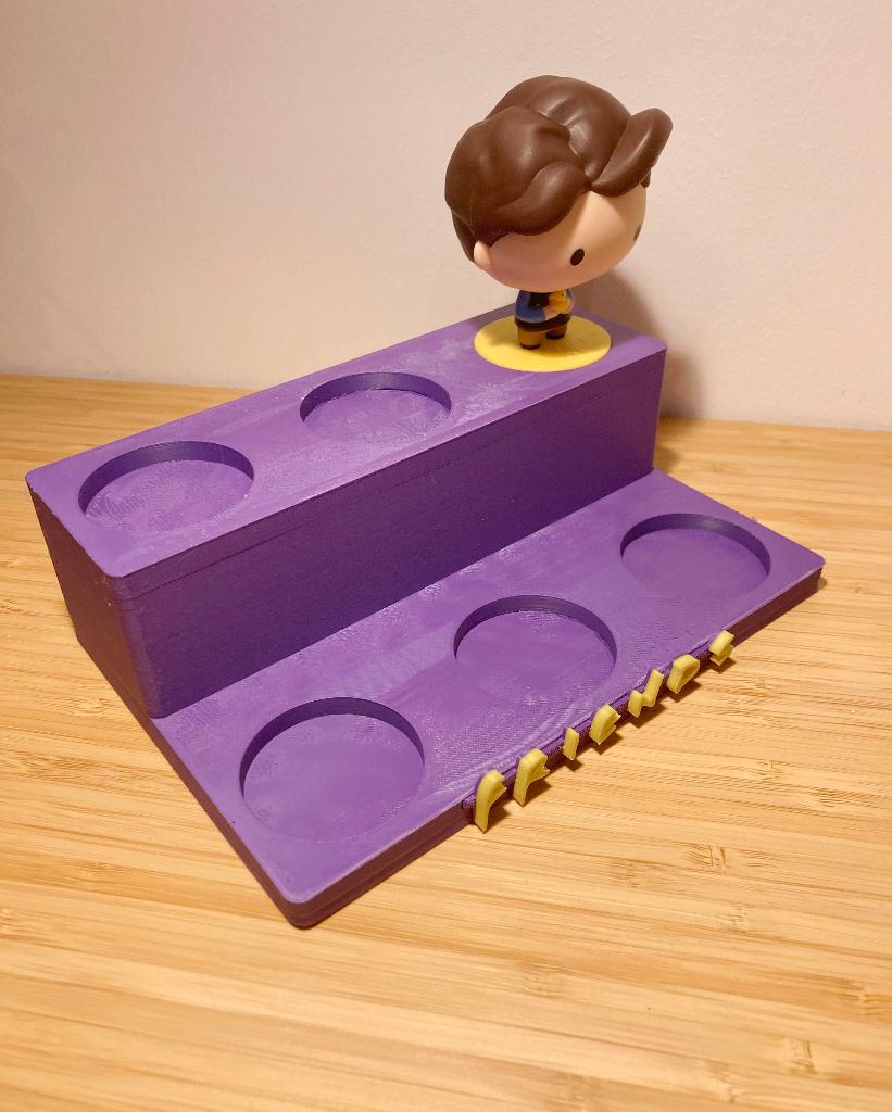 Paars/geel display voor 6 FRIENDS McDonalds-figuren, Verzamelen, Beelden en Beeldjes, Nieuw, Overige typen, Ophalen of Verzenden