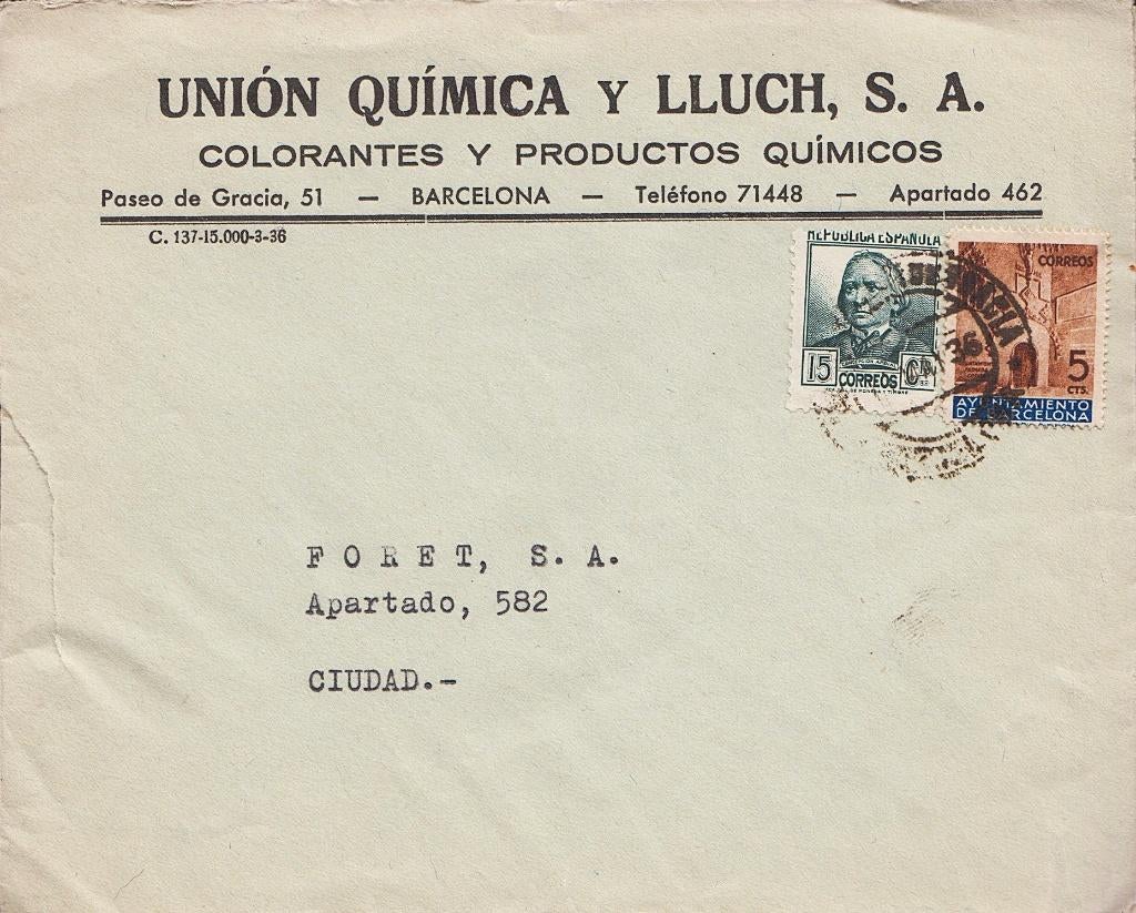 1936 - ESPAGNE - Couverture + Concepcion Arenal & Barcelone, Envoi, Affranchi