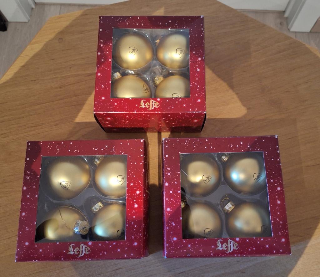 3 sets van 4 gouden kerstballen, biermerk Leffe (NIEUW), Verzamelen, Biermerken, Nieuw, Overige typen, Leffe, Ophalen of Verzenden
