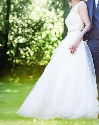 Robe de mariée d’une grande élégance‍️ taille 34 avec traine, Ophalen of Verzenden, Zo goed als nieuw, Wit, Trouwjurk