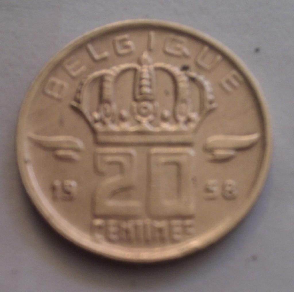 Belgique 20 ct 1958 KM#146 Type B (FR) TRÈS BEAU, Enlèvement ou Envoi, Bronze, Monnaie en vrac