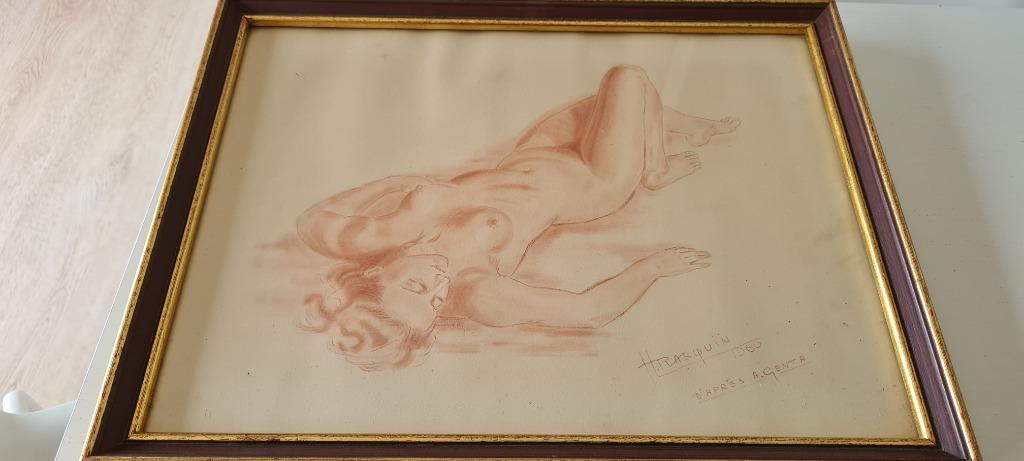 h. rasquin d'après a.genta tekennig  1960 afmetingen 42.5 x, Antiek en Kunst, Kunst | Schilderijen | Modern, Ophalen of Verzenden