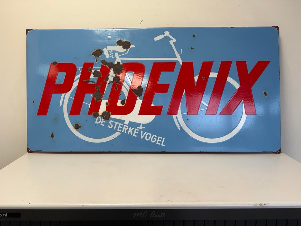 PHOENIX fietsen emaille reclamebord, Ophalen, Gebruikt, Reclamebord