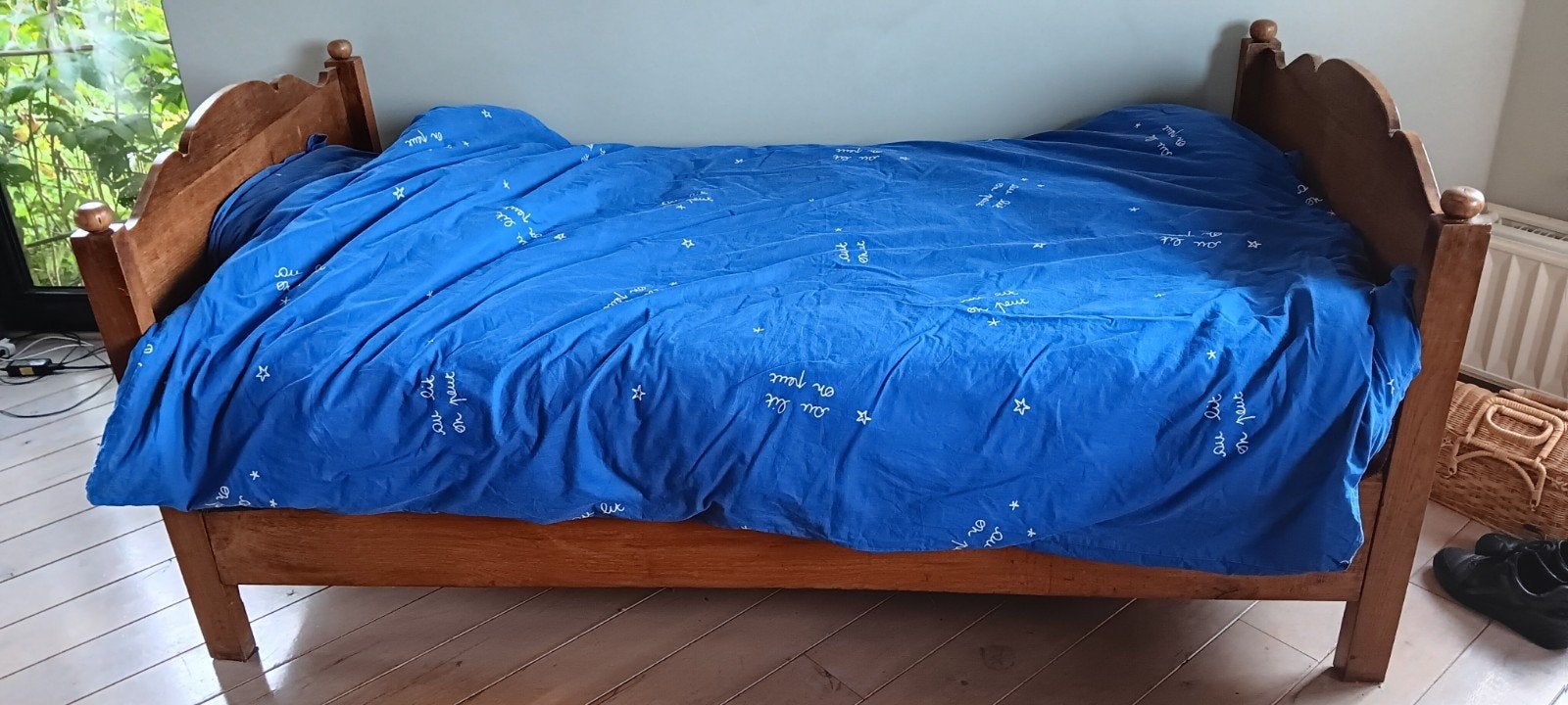 Antiek eikenhouten bed, Ophalen, Gebruikt, 90 cm, Eenpersoons