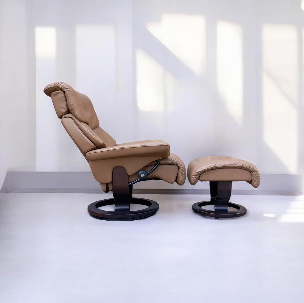 Vintage stressless fauteuil met ottoman, Maison & Meubles, Fauteuils, Enlèvement