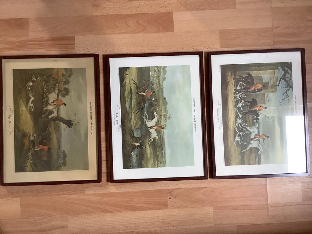 3 kaders met jacht taferelen 30x40 10€ t’stuk of 25 voor 3, Ophalen