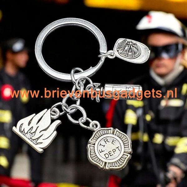 Sleutelhanger Brandweer: helm, brandblusser, vuur, Verzenden, Nieuw, Overige typen