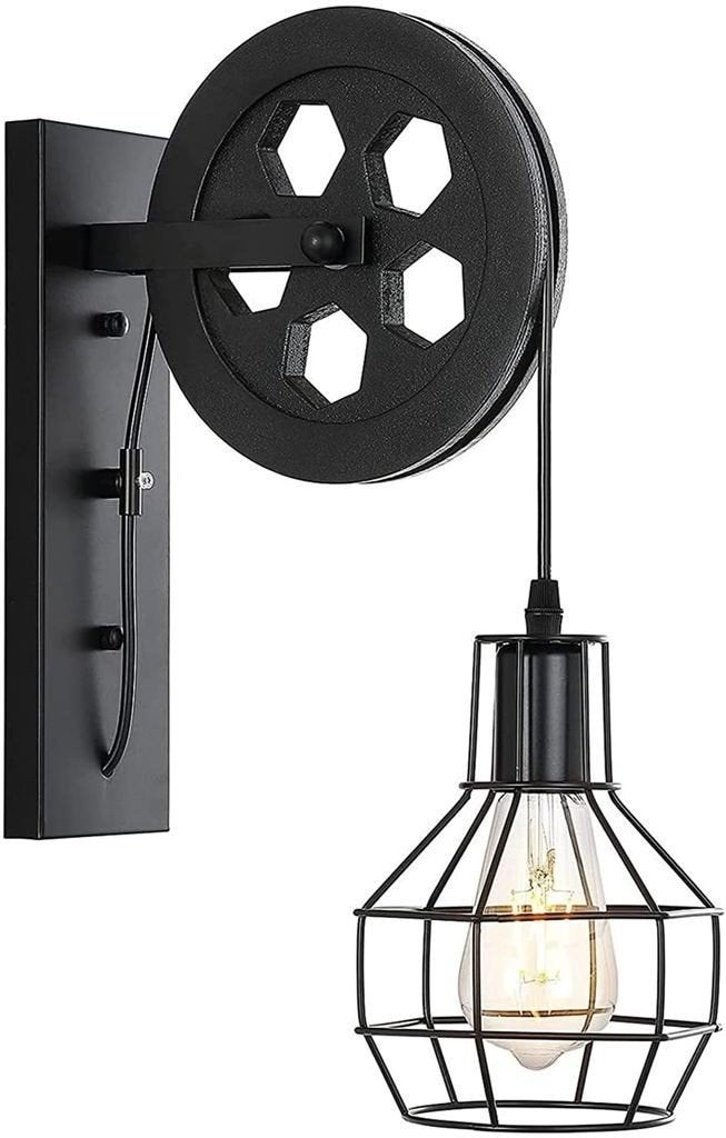 Wandlamp Zwart - Katrol Lamp - Industriële Wandlampen, Ophalen of Verzenden, Nieuw, Wandlamp, Zwart