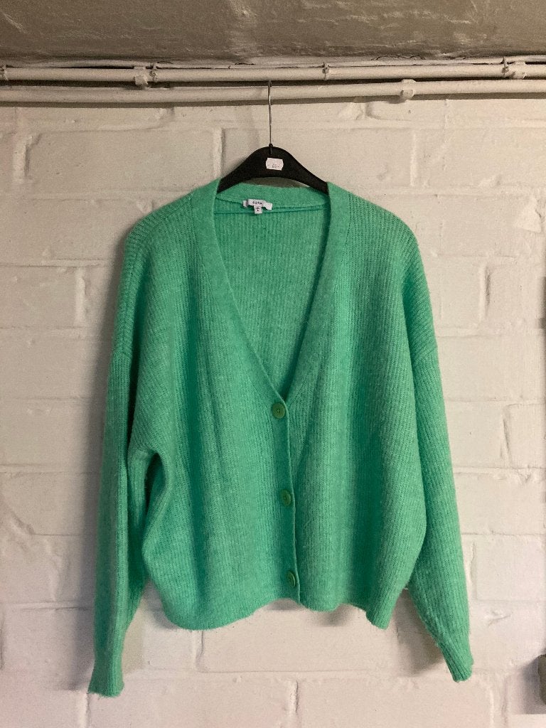 Groene cardigan, Sora, maat M/L De kleur is iets feller, Maat 38/40 (M), Ophalen of Verzenden, Zo goed als nieuw, Sora by Jbc