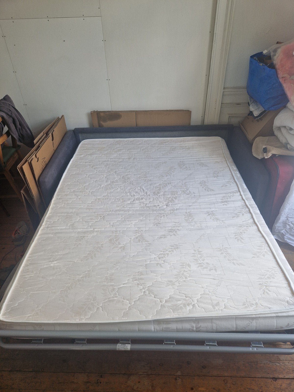 canapé convertible a ressorts 2 places, Gris, Tissu, 140 cm, Enlèvement