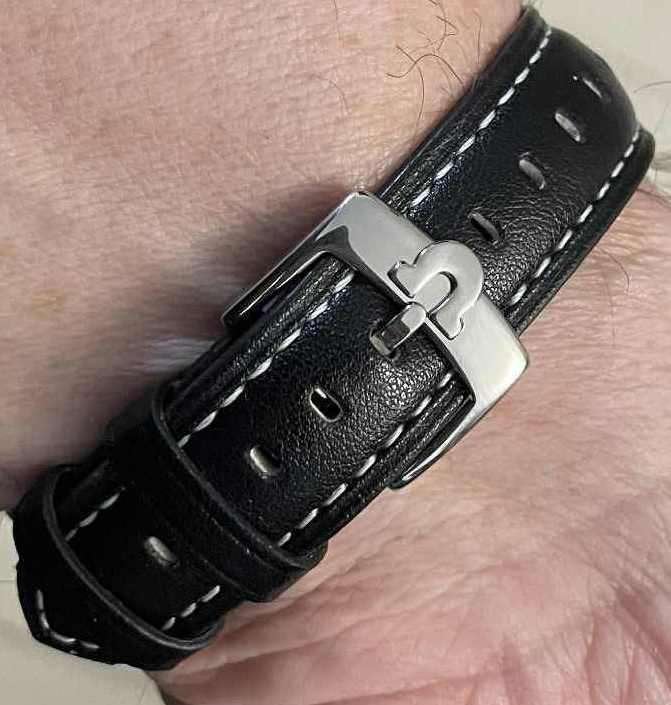 Montre OMEGA bracelet noir en cuir neuf avec boucle OMEGA, Cuir, Acier, Enlèvement, Omega